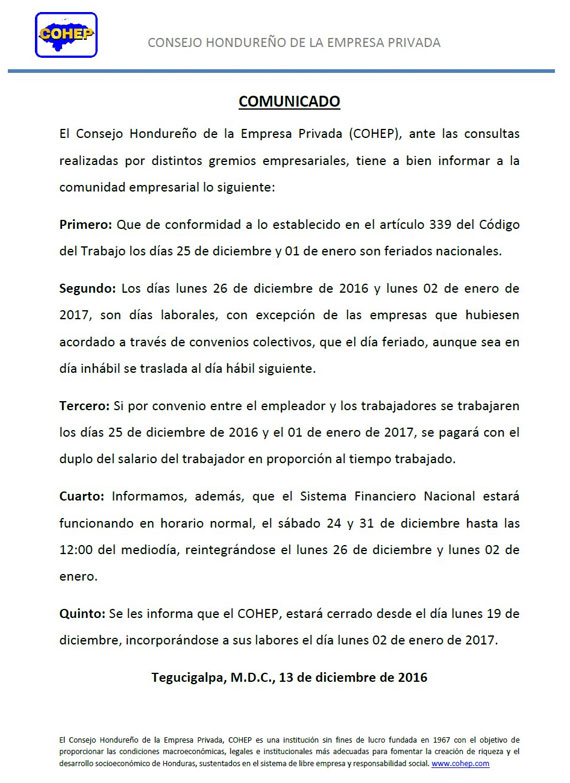comunicado Cohep