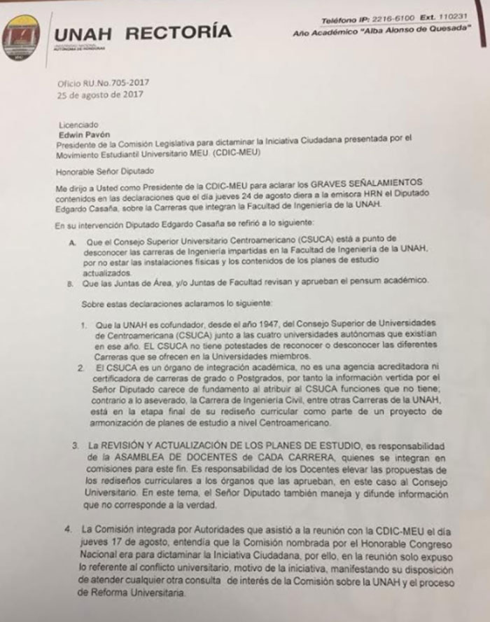 Comunicado UNAH
