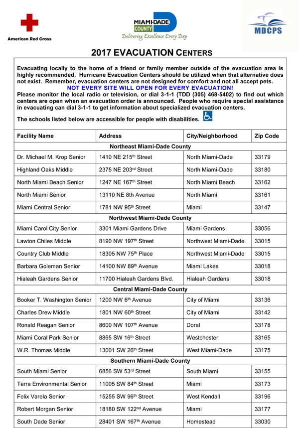 Miami Dade hurricane evacuation centers