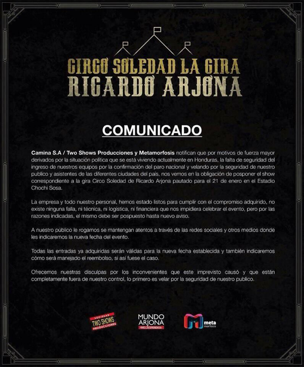 Arjona comunicado