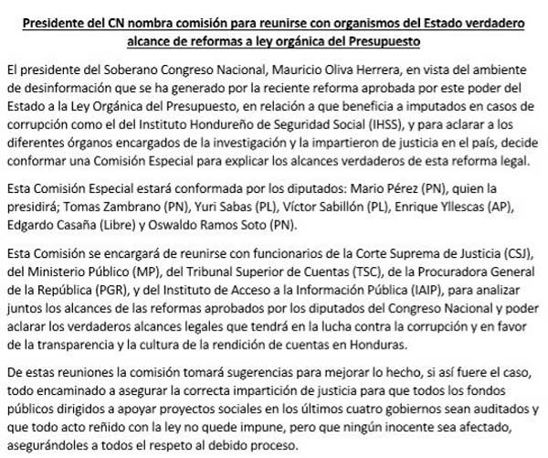 CN comunicado comisión