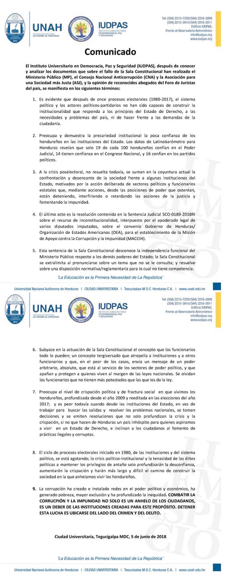comunicado Iudpas