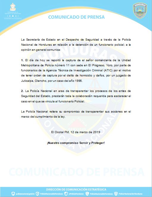 comunicado policia cole