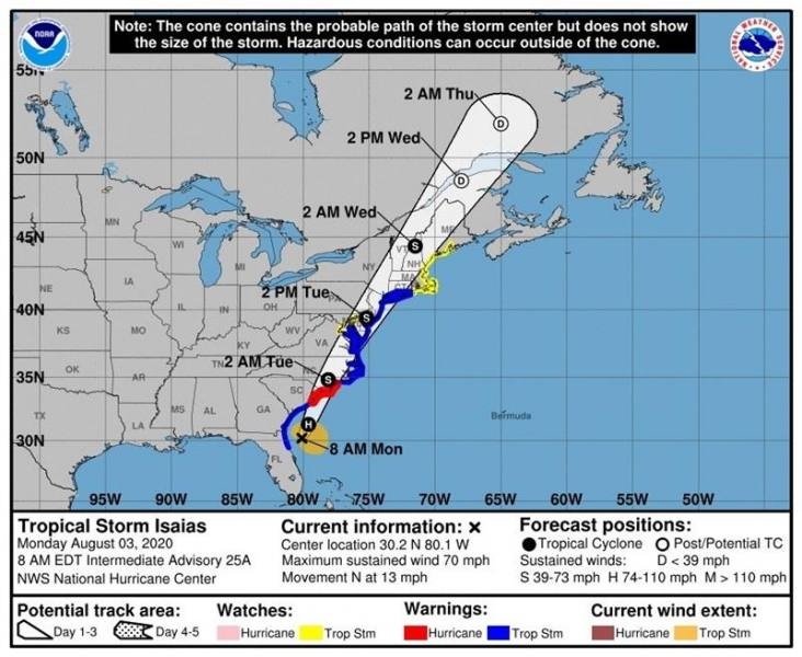 Isaías toca tierra en Carolina del Norte (EE.UU.) como huracán de