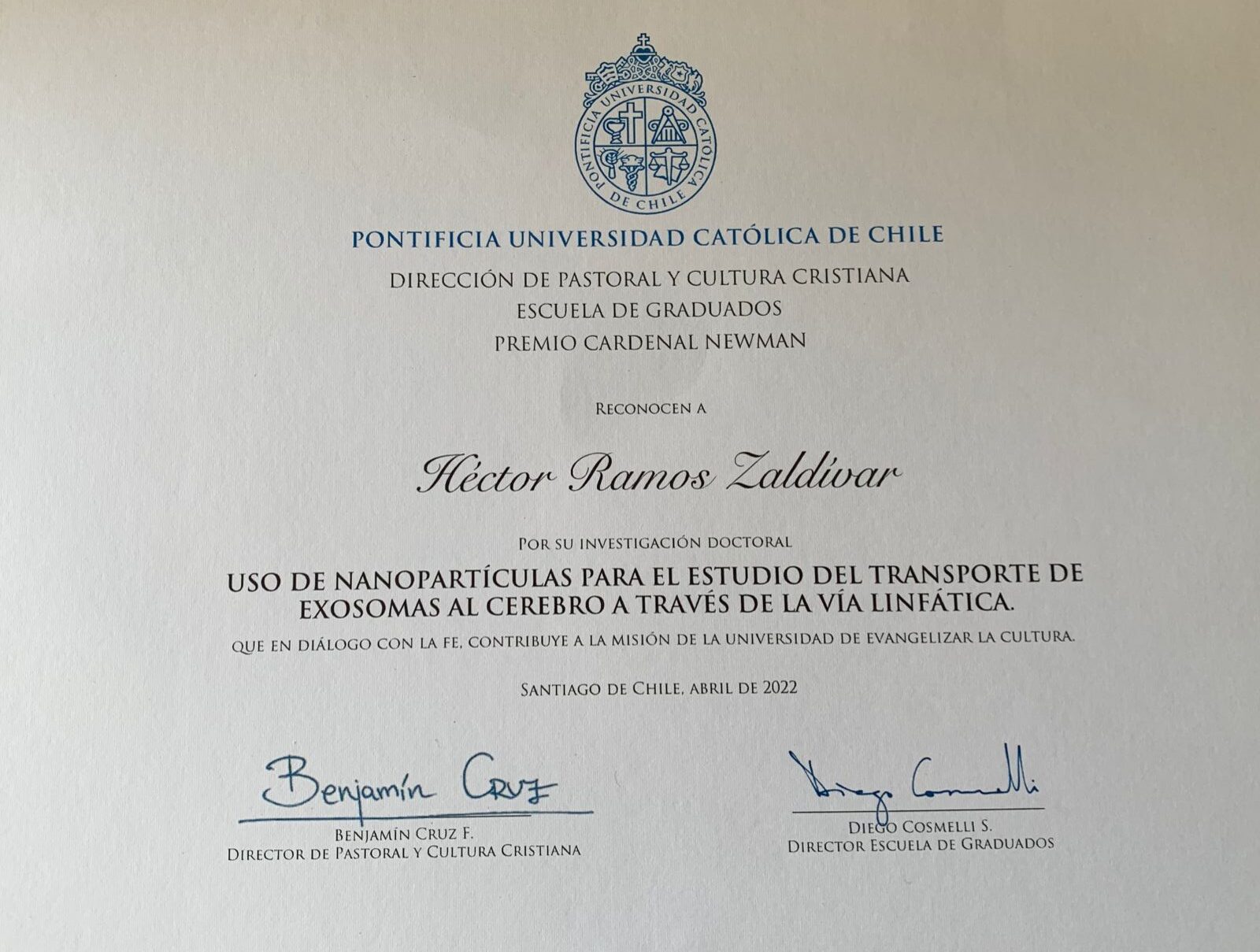 científico hondureño gana premio en Chile