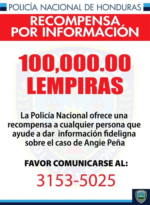 Policía Nacional Ofrece Recompensa De 100 Mil Lempiras Por Información